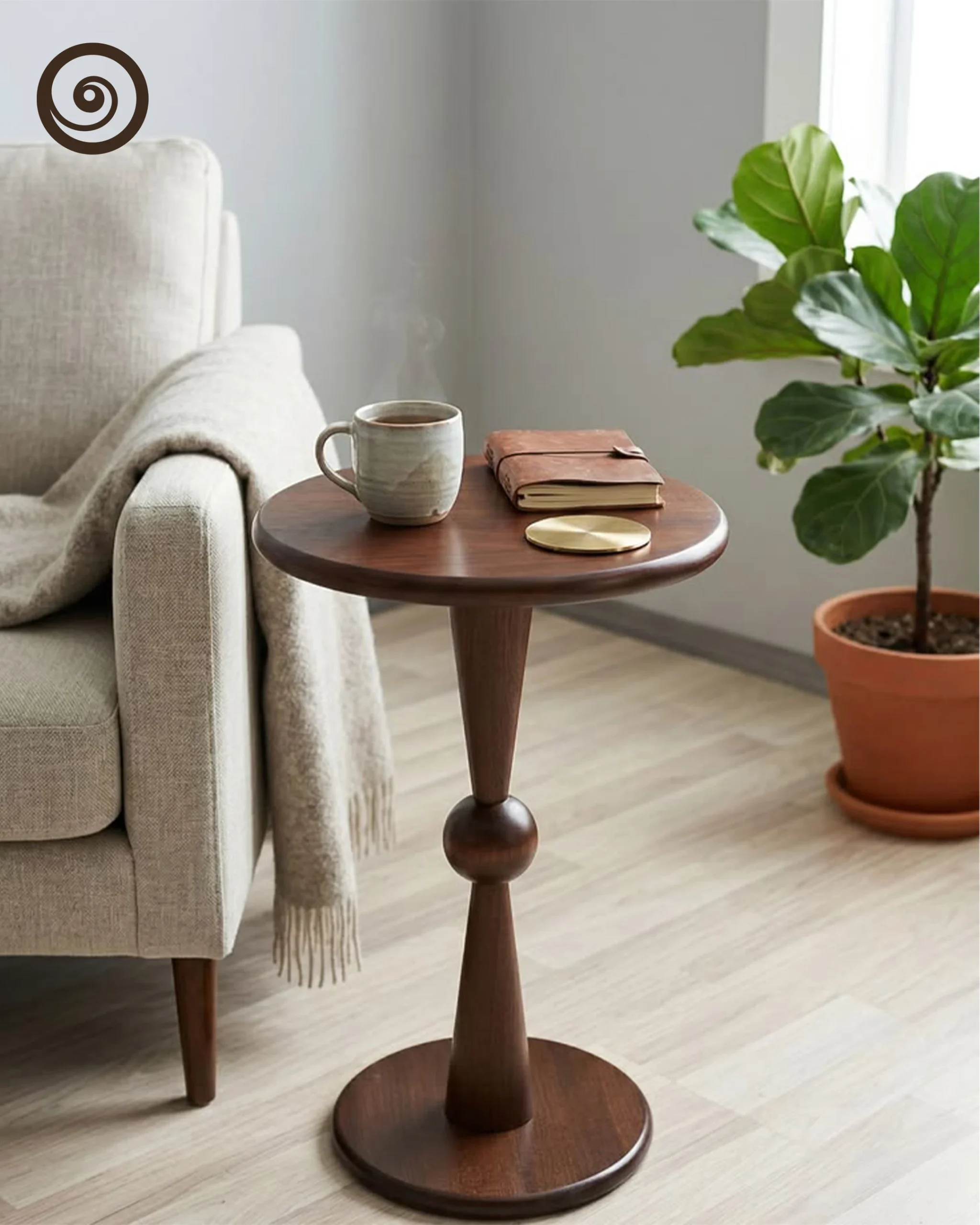 Sculptural Walnut Side Table