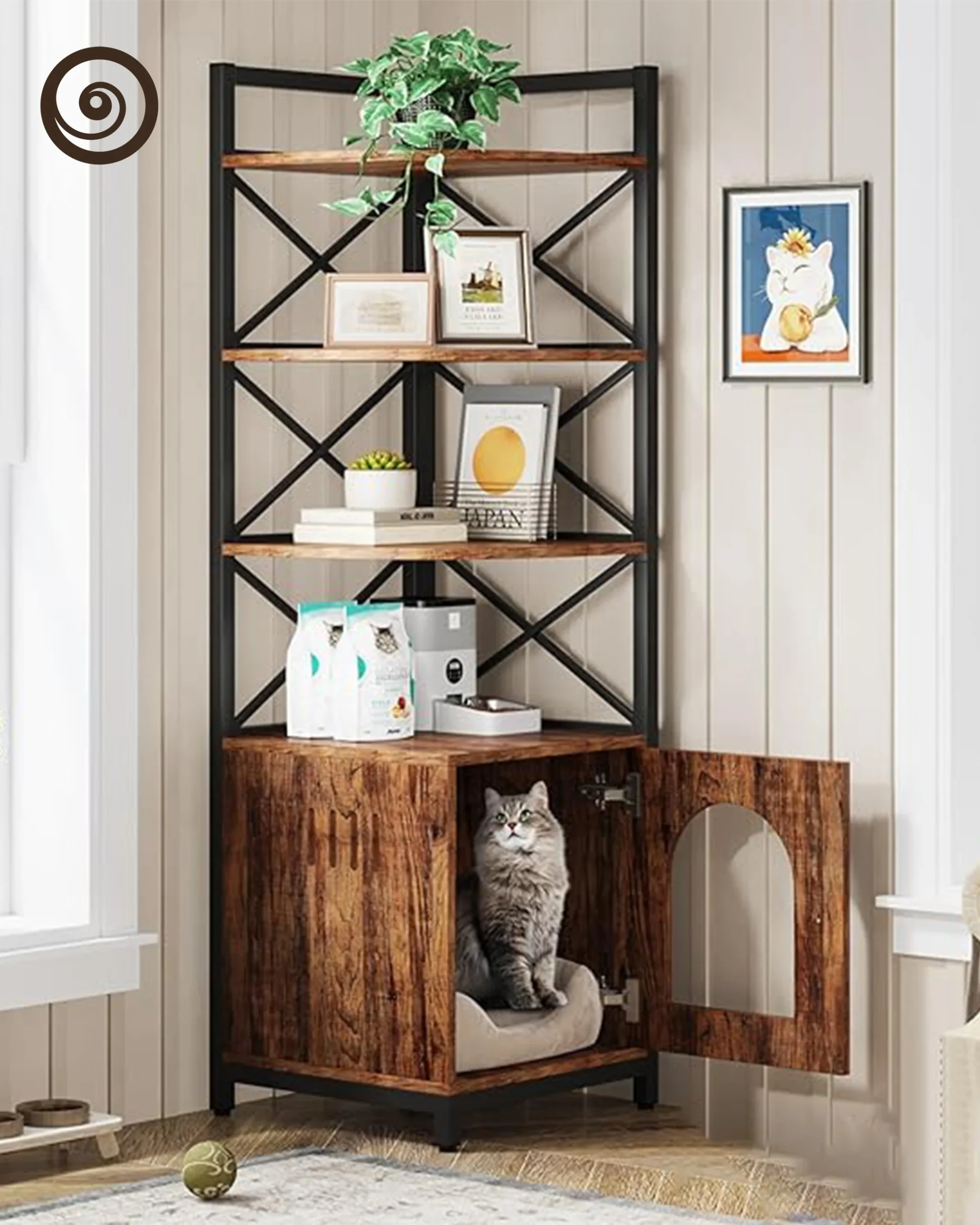 Oakly Rustic Industrial Cat House Bookshelf - Image 2